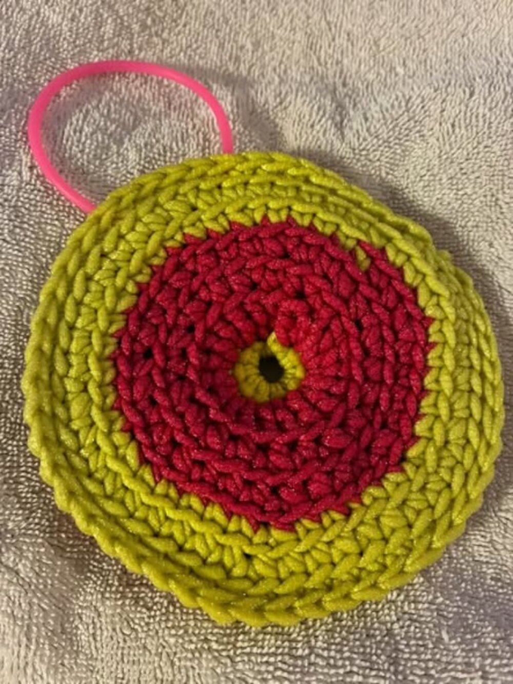Body Exfoliator - Cherry Lime-aid  - Washable - Made w/Scrubology Yarn (Designed